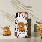 Personalisierte niedliche Hochlandkuh Double-Layer Handyhülle für iPhone mit Namen Geburtstagsgeschenk für Hochlandkuh-Liebhaber