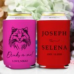 Personalized Multicolor Dog Cat Line Drawing Can Cooler Sleeve with Name and Date Wedding Party Birthday Gift for Pet Lovers Beer Lovers