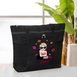 Personalized Cartoon Fashion Girl Lipstick Design Large Tote Bag with Name and Mesh Pocket Travel Essentials Birthday Gift for Women