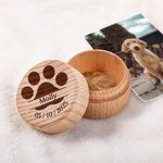 Personalized Pet Line Drawing Dog Cat Paw Print Wooden Pet Fur Memory Box with Engraved Name and Text Sympathy Memorial Gift for Loss of Pet