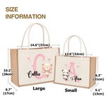 Personalized Cute Animal Ballerina  Durable Jute Tote Bag with Initial and Name Travel Essential Birthday Gift for Ballet Lovers