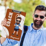 Personalised Cartoon Basketball Football Character Acrylic Clipboard with Name and Title Birthday Appreciation Gift for Coach Team Member