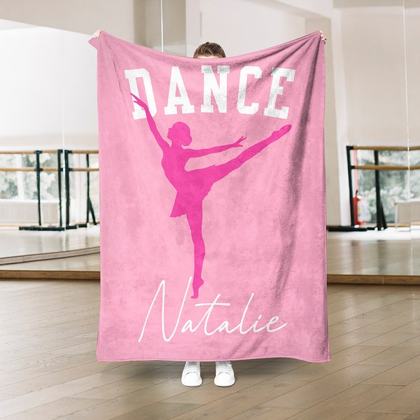 Manta suave personalizada con nombre silueta de ballet multicolor y texto decoración de hogar regalo de cumpleaños para bailarinas