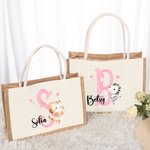 Personalized Cute Animal Ballerina  Durable Jute Tote Bag with Initial and Name Travel Essential Birthday Gift for Ballet Lovers