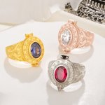 Personalised Vintage Medieval Historical Birthstone Poison Ring with Secret Message Anniversary Birthday Gift for Women