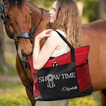 Personalized Show Time Multicolor Oxford Tote Bag with Name and Mesh Pocket Horse Show Accessory Birthday Gift for Equestrian Lovers