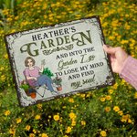 Personalized Retro Garden Cartoon Character Metal Sign with Name Garden Decor Housewarming Birthday Gift for Grandma Mom Gardening Lover