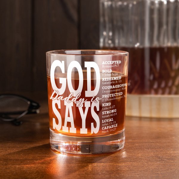 Gepersonaliseerd God Zegt Bijbel Vers 10 oz Old Fashioned Rock Whiskey Glas met Bijnaam Vaderdag Verjaardagscadeau voor Man Christen