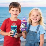 Botella de agua para niños de acero inoxidable con aislamiento, asa y pajita de silicona Personalizada con el nombre de animales del océano de dibujos animados 12 oz Regalo de vuelta al cole para niño