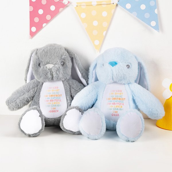 Personalised I Am Kind Positive Affirmation Stuffed Bunny Plush Toy with Name Birthday Baptism Baby Shower Gift for Kids