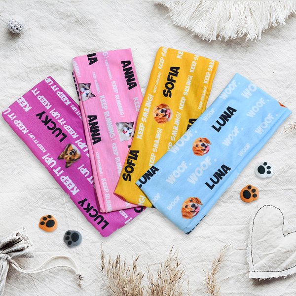 Fascia sportiva personalizzata con slogan foto dell'animale e nome elastica e multicolore antisudore accessorio sportivo regalo per amanti dello sport