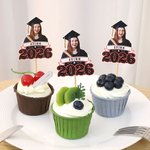 Personalizado Faux Glitter Cara Foto Graduación Congrats Cupcake Toppers con Nombre Galleta Pastel Decoración Graduación Fiesta Regalo para Graduados