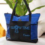 Personalized Show Time Multicolor Oxford Tote Bag with Name and Mesh Pocket Horse Show Accessory Birthday Gift for Equestrian Lovers