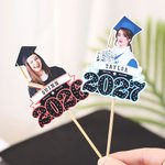 Personalizado Faux Glitter Cara Foto Graduación Congrats Cupcake Toppers con Nombre Galleta Pastel Decoración Graduación Fiesta Regalo para Graduados