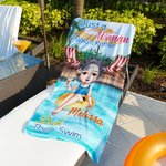 Spersonalizowany ręcznik plażowy z postacią z kreskówki na basen Miękki, szybkoschnący ręcznik plażowy z imieniem Letnie wakacje Prezent urodzinowy dla kobiet