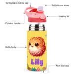 Botella de agua para niños de acero inoxidable con aislamiento, asa y pajita de silicona Personalizada con el nombre de animales del océano de dibujos animados 12 oz Regalo de vuelta al cole para niño