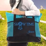 Personalized Show Time Multicolor Oxford Tote Bag with Name and Mesh Pocket Horse Show Accessory Birthday Gift for Equestrian Lovers