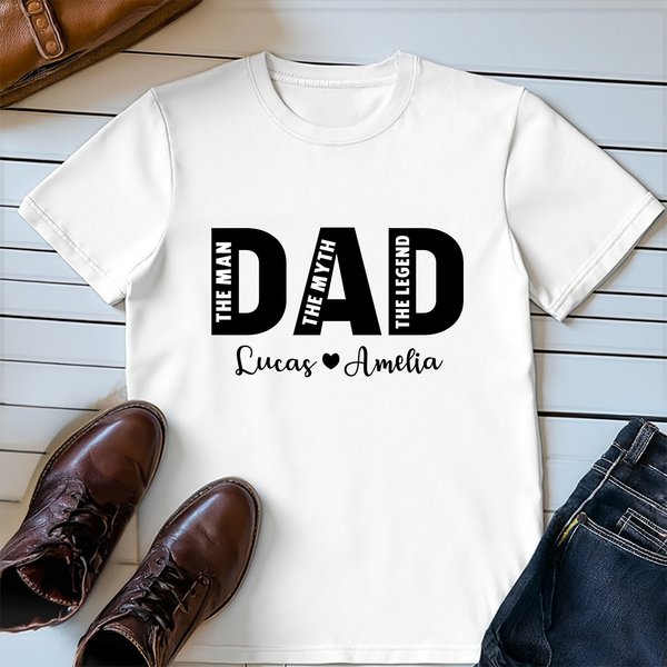 Personalisierte Papa Papa 100 % Baumwolle T-Shirt mit 1-5 Namen des Kindes Geburtstag Vatertag Geschenk für Mann