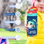 Botella de agua para niños de acero inoxidable con aislamiento, asa y pajita de silicona Personalizada con el nombre de animales del océano de dibujos animados 12 oz Regalo de vuelta al cole para niño