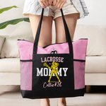 Personalized Lacrosse Player Silhouette Oxford Tote Bag with Text and Mesh Pocket Sports Event Mother's Day Birthday Gift for Lacrosse Lovers