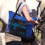 Personalized Show Time Multicolor Oxford Tote Bag with Name and Mesh Pocket Horse Show Accessory Birthday Gift for Equestrian Lovers