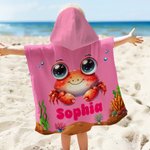 Personalisierter Mehrfarbiger Meerestiere Badeponcho mit Namen Kapuzen Strandtuch Reisezubehör Sommer Urlaub Geburtstag Geschenk für Jungen Mädchen