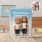 Targa in acrilico personalizzata con foto e personaggio in effetto 3D con titolo e base decor da scrivania regalo di compleanno per amici e familiari