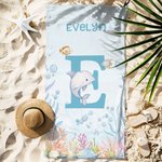Personalized Underwater World Animal Quick Dry Oversized Beach Towel with Name and Initial Summer Vacation Essential Birthday Gift for Kids