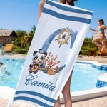 Spersonalizowany ręcznik plażowy Penguin Fox Animal Sailor Initial Oversized Quick Dry Beach Towel z imieniem Summer Essential Birthday Vacation Party Gift for Boys Girls