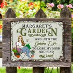 Personalized Retro Garden Cartoon Character Metal Sign with Name Garden Decor Housewarming Birthday Gift for Grandma Mom Gardening Lover