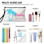Personalised Palm Linen Makeup Bag with Name Text and Wrist Strap Birthday Travel Beach Party Gift for Women Bridesmaids