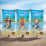 Spersonalizowany ręcznik plażowy z postacią z kreskówki na basen Miękki, szybkoschnący ręcznik plażowy z imieniem Letnie wakacje Prezent urodzinowy dla kobiet