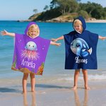 Personalisierter Mehrfarbiger Meerestiere Badeponcho mit Namen Kapuzen Strandtuch Reisezubehör Sommer Urlaub Geburtstag Geschenk für Jungen Mädchen