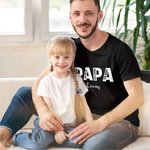 Personalisierte Papa Papa 100 % Baumwolle T-Shirt mit 1-5 Namen des Kindes Geburtstag Vatertag Geschenk für Mann