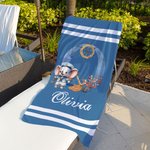 Spersonalizowany ręcznik plażowy Penguin Fox Animal Sailor Initial Oversized Quick Dry Beach Towel z imieniem Summer Essential Birthday Vacation Party Gift for Boys Girls