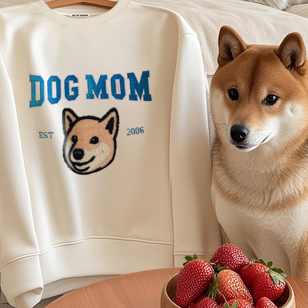 Gepersonaliseerd Geborduurd Hond Mam Huisdier Portret Foto T-shirt Sweatshirt Hoodie met Jaar Moederdag Verjaardagscadeau voor Mamma Huisdier Liefhebber Eigenaren