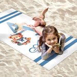 Spersonalizowany ręcznik plażowy Penguin Fox Animal Sailor Initial Oversized Quick Dry Beach Towel z imieniem Summer Essential Birthday Vacation Party Gift for Boys Girls