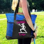 Personalized Lacrosse Player Silhouette Oxford Tote Bag with Text and Mesh Pocket Sports Event Mother's Day Birthday Gift for Lacrosse Lovers