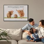 Personalized Highland Cow Family Poster Frameless Framed Painting with 2-17 Names Home Decor Birthday Mother's Day Father's Day Gift for Mom Dad
