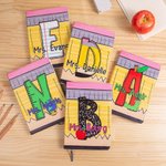 Personalized Pencil Apple A5 150 Pages PU Leather Cover Teacher Journal Notebook with Initial and Name Back to School Appreciation Gift for Teacher