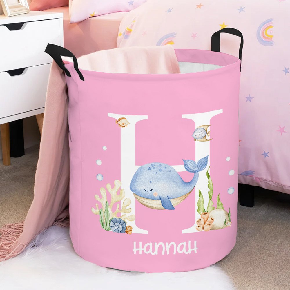 Panier à linge imperméable avec poignée Personnalisé Nom de l'animal océanique Décoration de la chambre d'enfant Cadeau de pendaison de crémaillère Cadeau d'anniversaire pour les enfants 5