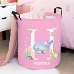 Panier à linge imperméable avec poignée Personnalisé Nom de l'animal océanique Décoration de la chambre d'enfant Cadeau de pendaison de crémaillère Cadeau d'anniversaire pour les enfants 5