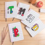 Personalized Pencil Apple A5 150 Pages PU Leather Cover Teacher Journal Notebook with Initial and Name Back to School Appreciation Gift for Teacher