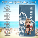Personalizzato Campervan Cartoon Camping Character Quick Dry Oversized Beach Towel Summer Vacation Travel Holiday Gift for Campers Outdoor Enthusiasts