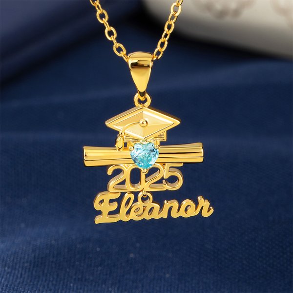Henkilökohtainen Valmistuminen Cap Valmistuminen Scroll Heart Birthstone riipus kaulakoru nimi luokan 2025 Valmistuminen lahja Graduate