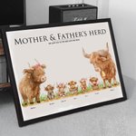 Personalized Highland Cow Family Poster Frameless Framed Painting with 2-17 Names Home Decor Birthday Mother's Day Father's Day Gift for Mom Dad