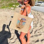 Borsa tote in iuta personalizzata con nome e personaggio cartone animato in stile estivo regalo ideale per feste in spiaggia per donne