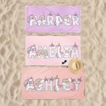 Personalisiertes Strandtuch zum Thema Einhorn-Regenbogen | mit Namen | Schnelltrocknend | Sandabweisend | Sommer Urlaub Geburtstag Geschenk für Kinder