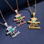 Personalisierte Graduierung Kappe Graduierung Scroll Herz Birthstone Anhänger Halskette mit Namen Klasse von 2025 Graduierung Geschenk für Absolventen