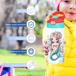 Bouteille d'Eau Isotherme 355 ml Personnalisée avec Princesse Sirène Fantastique et Nom Paille en Silicone Couvercle Anti-Fuite Cadeau pour Fille